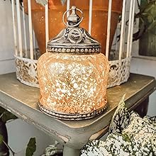 Mini Gold Mercury Glass Lanterns - Set of 4, Warm White LED Lights, 4 Inch Height, Antique Bronze